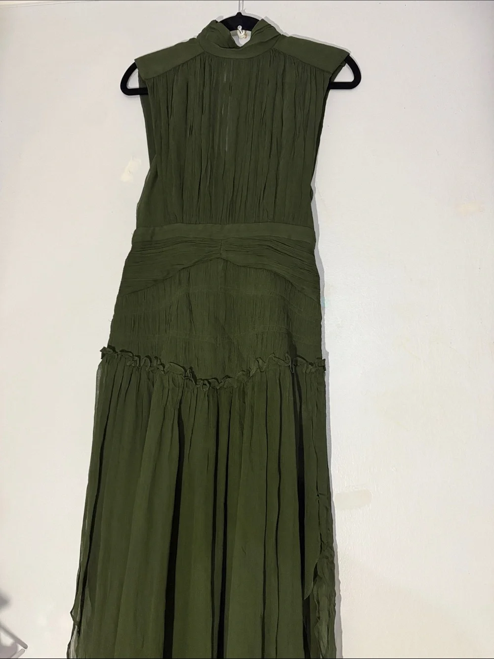 Shona Joy Olive Green Sleeveless Pleated Midi Dress